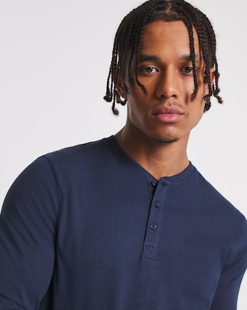 Long Sleeve Grandad T-Shirt Long Length- Navy