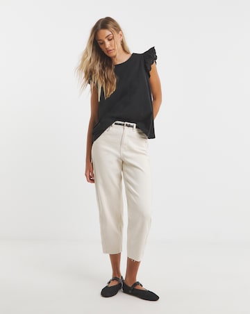 Simply Be Black Broderie Frill Sleeve Top with Tie