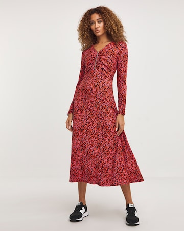 Soft Touch Zip Front Dress With Ruching