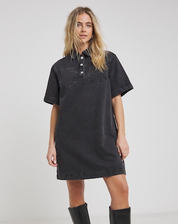 Black Boxy Denim Short Dress