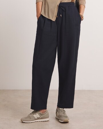 Anthology Linen Mix Navy Barrel Leg Trousers