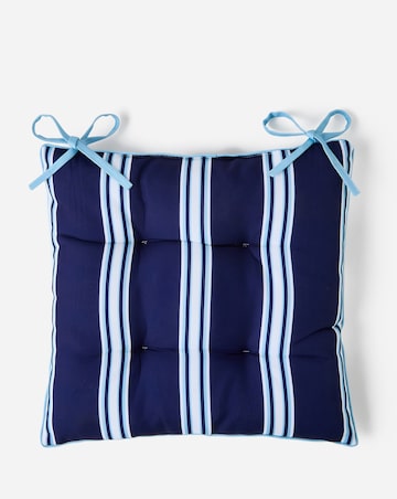 Tile Print Outdoor Set of 2 Seat Pads with Striped Reverse