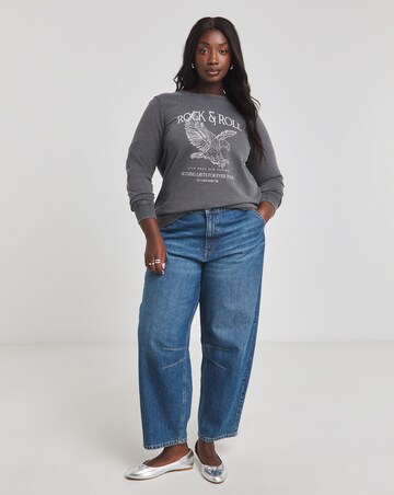 Acid Wash Rock and Roll Slogan Sweatshirt