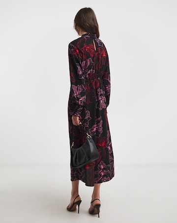 Balloon Sleeve Keyhole Neck Dress