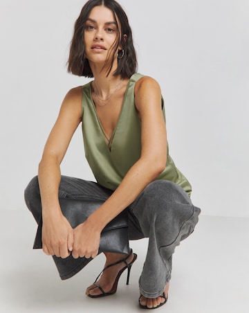 Khaki Criss Cross Satin Cami