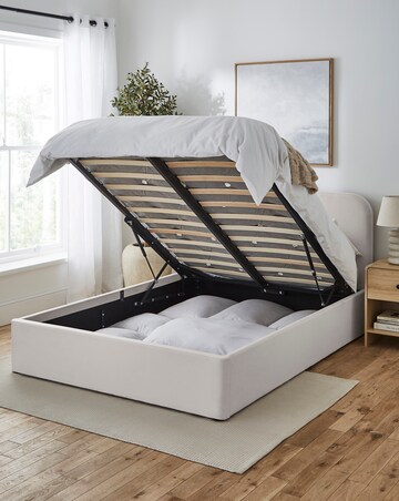 Emery Fabric Storage Ottoman Bed with 3 Layer Memory Foam Hybrid Mattress