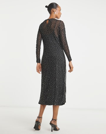 Sequin Mesh Ruched Midi Dress