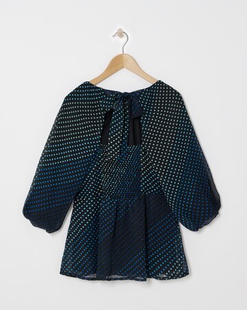 Blue Spot Print Exposed Back Swing Top