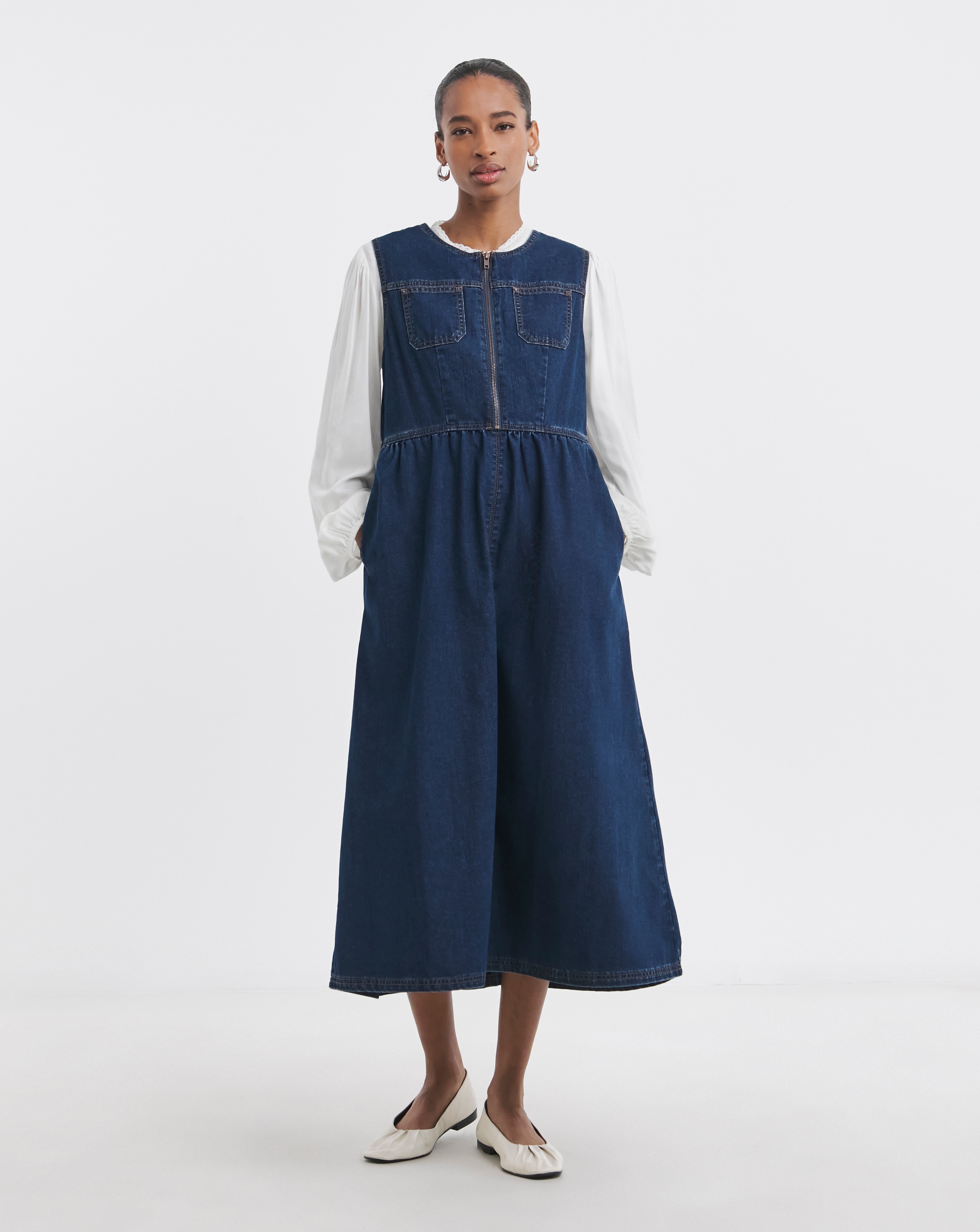 Indigo 1/2 Zip Collar Denim Dress