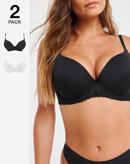 Pretty Secrets (2 Pack) Moulded Plunge Bras (B-F) Black/White