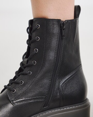Serena Leather Chunky Lace Up Boots - Wide Fit (E)