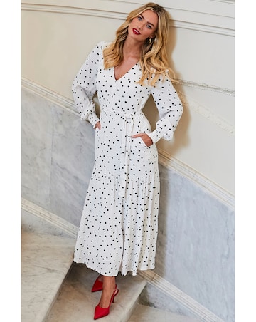 Sosandar Spot Flare Tie Waist Detail Dress