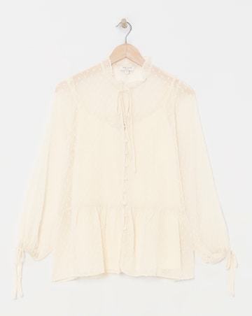 Womens Dobby Frill Smock Blouse - Ivory