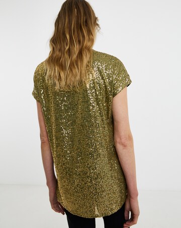 Sequin Longline Curved Hem Top