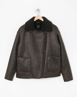 Chocolate Revere Collar Shearling Jacket