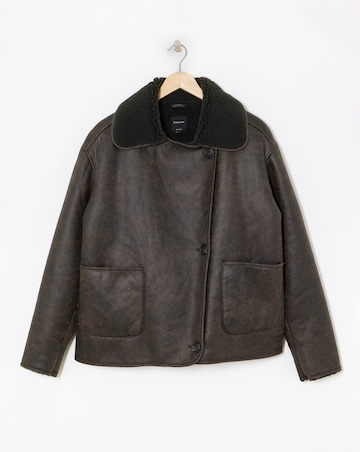 Chocolate Revere Collar Shearling Jacket