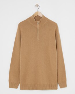 Tan Lambswool Funnel Neck