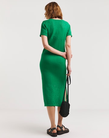 Crochet Short Sleeve V Neck Midi Dress