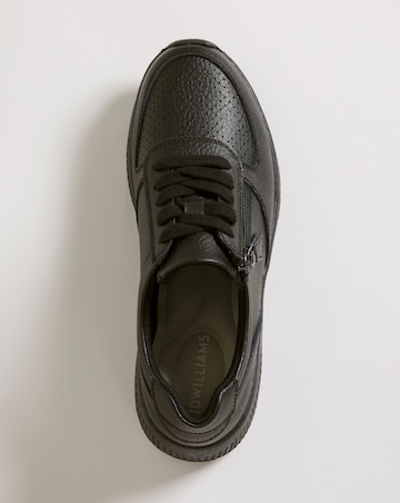 Heavenly Soles Seraphina Leather Lace Up Side Zip Trainers Wide E Fit