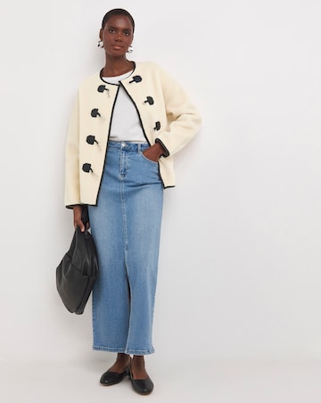 Cream Collarless Duffle Teddy Jacket
