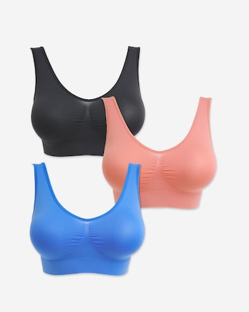 Pretty Secrets 3 Pack Plain Comfort Tops Fits Up To D - Blue/Pink/Grey