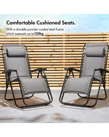 VonHaus Verona Grey Padded Zero Gravity Reclining Garden Chairs - Set of 2