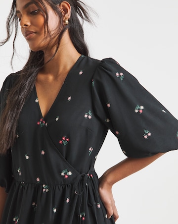 Simply Be Simply Be Ditsy Print Puff Sleeve Woven Wrap Midi Dress