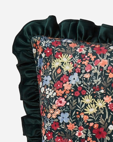 Ditsy Floral Velvet Cushion with Ruffled Edges