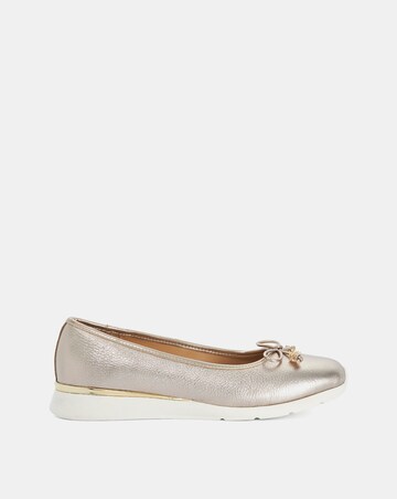 Dune Highline Gold Leather Bow Ballerina Shoes - Standard Fit (D)