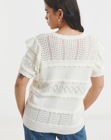 Simply Be Ivory Pointelle Broderie Mix Knitted Top