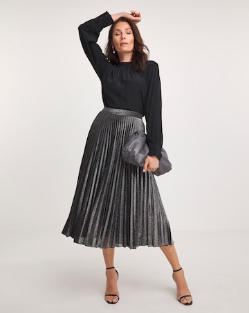 Joanna Hope Pleated Silver Glitter Skirt
