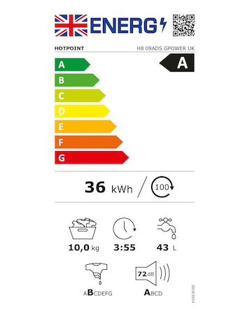Hotpoint H809ADSGPOWERUK, 10kg, 1400rpm Washing Machine - Silver + Install