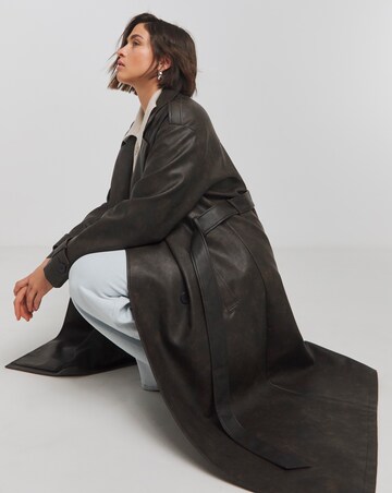 Washed Black Worn Look PU Trench