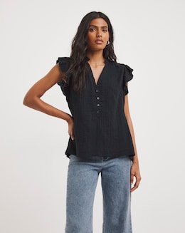 Frill Sleeve Cheesecloth Blouse