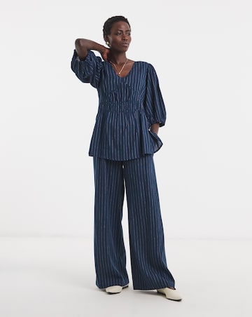 Navy Stripe Linen Mix Trouser