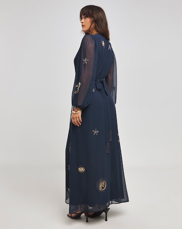 Hope & Ivy Kai Navy Embroidered Wrap Dress