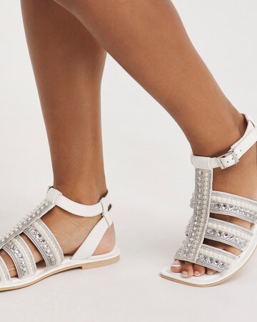 Pearla Embellished Flat Gladiator Sandals - Wide Fit (E)