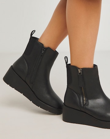 Rene Zip Detail Wedge Ankle Boots Extra Wide EEE Fit