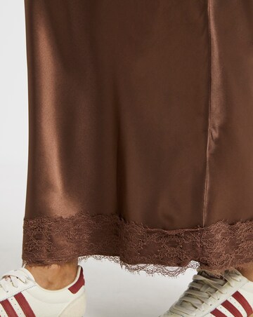 Simply Be Chocolate Lace Trim Satin Maxi Skirt