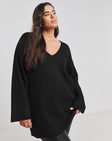 Simply Be Black Slouchy V Neck Longline Jumper
