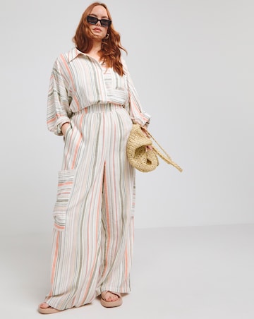 Native Youth Multi Stripe Wide Leg Linen Mix Trousers