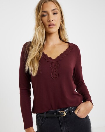 Burgundy Cosy Long Sleeve Lace V Neck Top