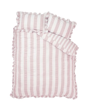 Catherine Lansfield Seersucker Frill Stripe Duvet Cover Set
