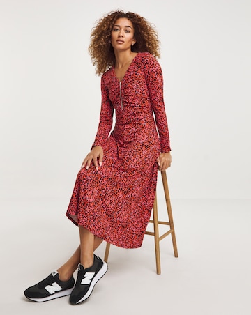Soft Touch Zip Front Dress With Ruching