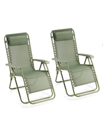 VonHaus Verona Sage Green Zero Gravity Reclining Garden Chairs - Set of 2