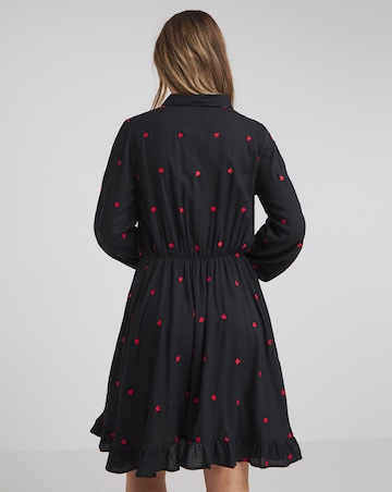Black Embroidered Heart Shirt Dress