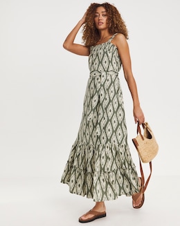 Printed Tie Waist Apron Dress