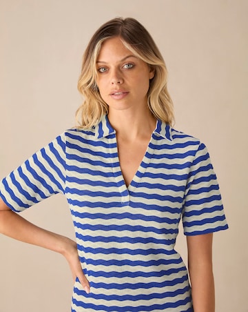 Ro&Zo Blue Stripe Knit Collared Dress