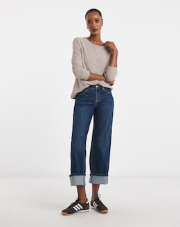 Dark Blue Turn Up Straight Leg Jean