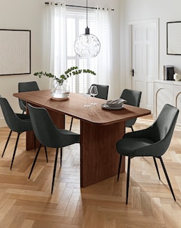 Oslo Panel End Dining Table with 6 Etta Fabric Chairs